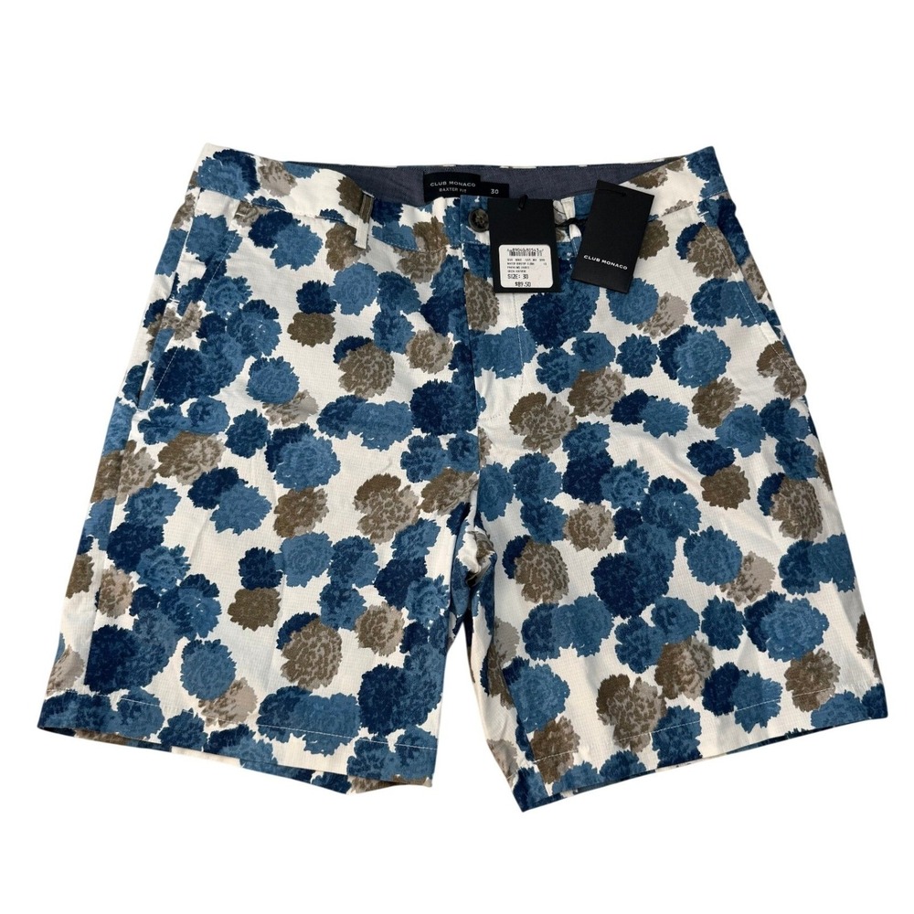 Club Monaco Baxter Fit Floral Shorts Blue‎ Brown White Mens 39x7 New
